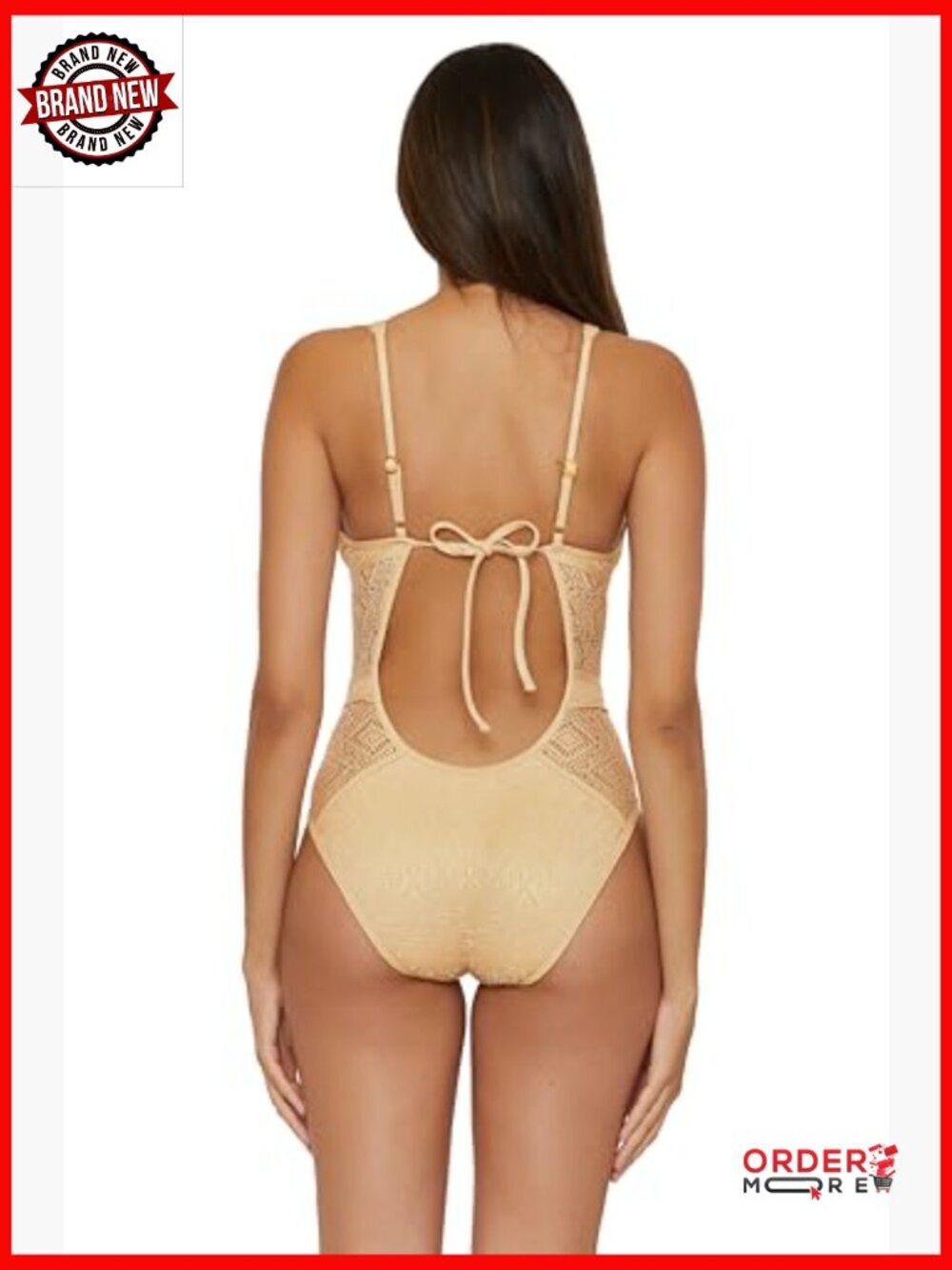 Crochet Plunge One-Piece Swimsuit with Adjustable Straps and Support - Picture 2 of 7